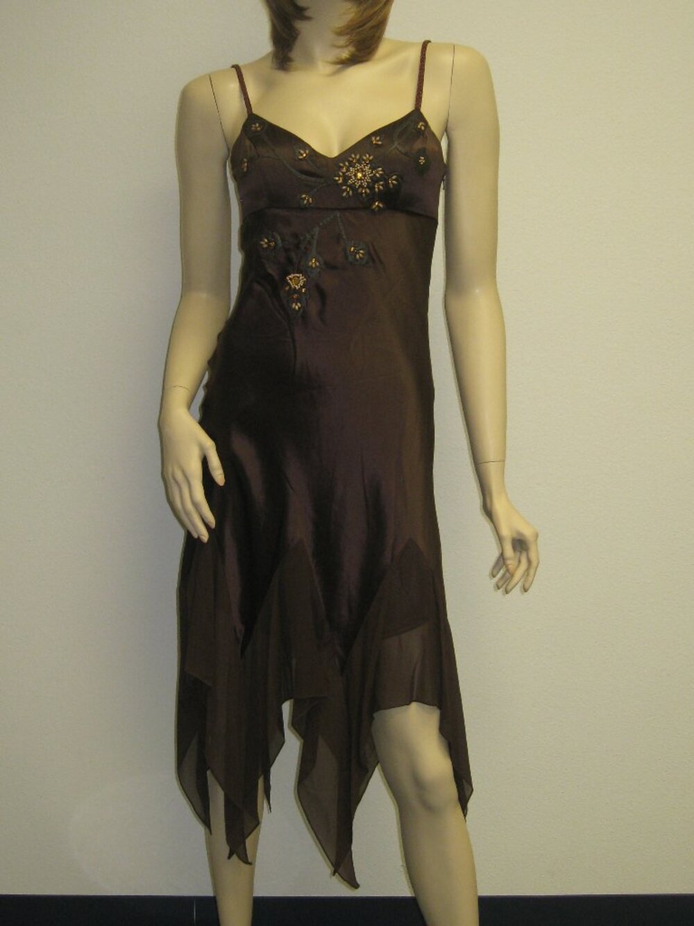 Sue Wong Dress Y2K Sexy Beaded 46 Flapper Coffee Brown Chocolate Midi SILK New - Picture 1 of 16